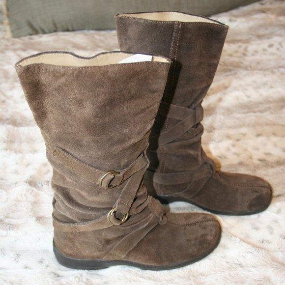 Brown Suede Buckle Boots Size 8 - Picture 1 of 4